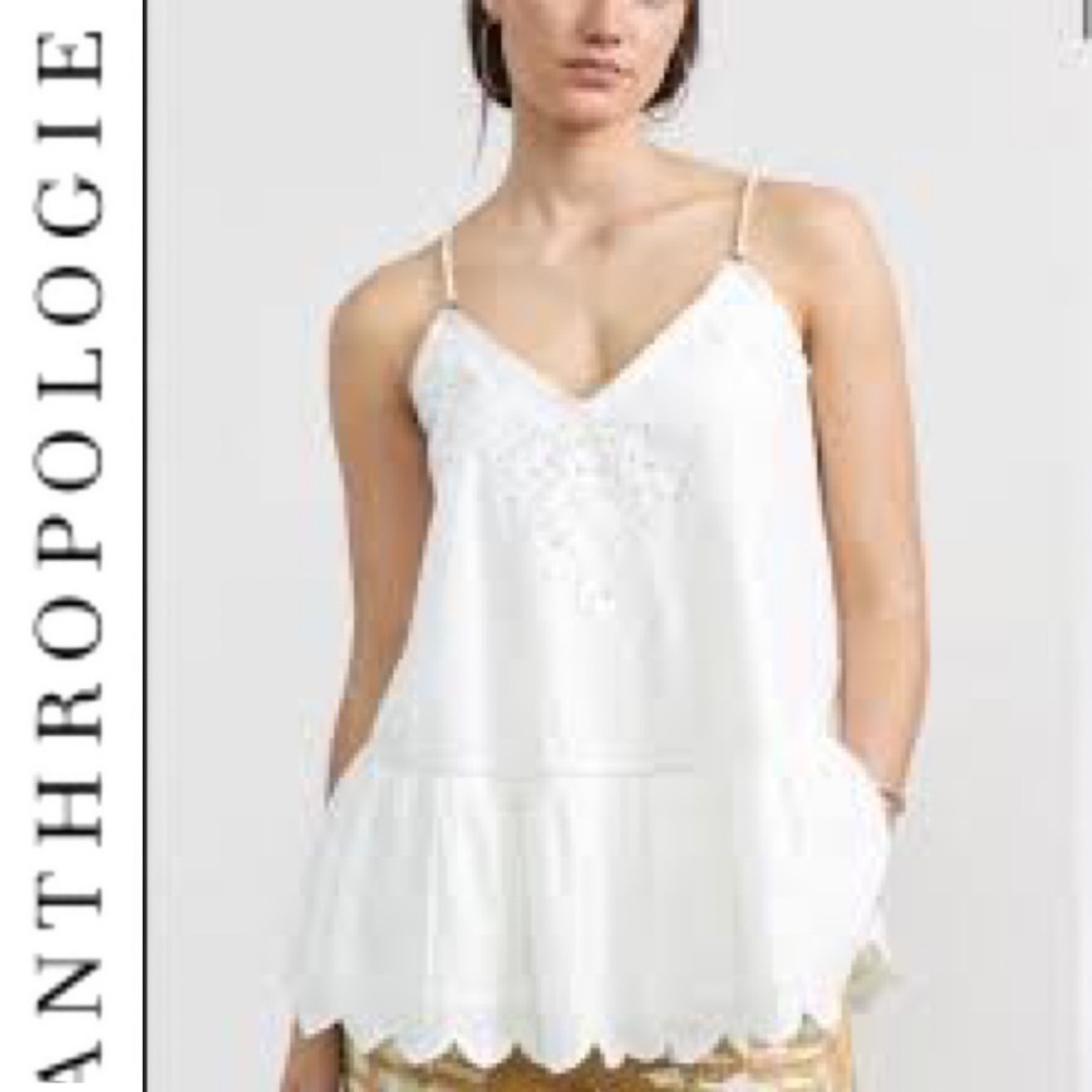 Anthropologie LetMeBe creamy top with handmade lace